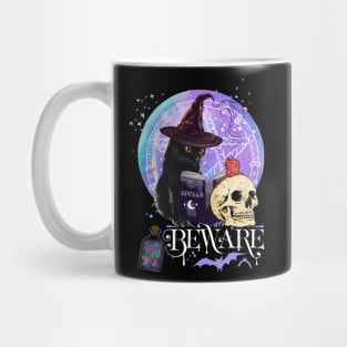 Black cat Magic Witch Tarot cards Beware potion witchy Witchcraft astrology Halloween Mug